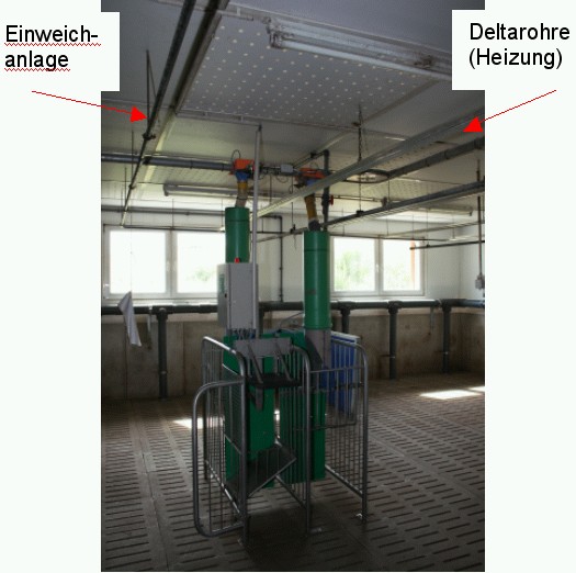 schachbrettartig versetzte Lochplatten für Zuluft, Einweichanlage, Deltarohre zur Heizung